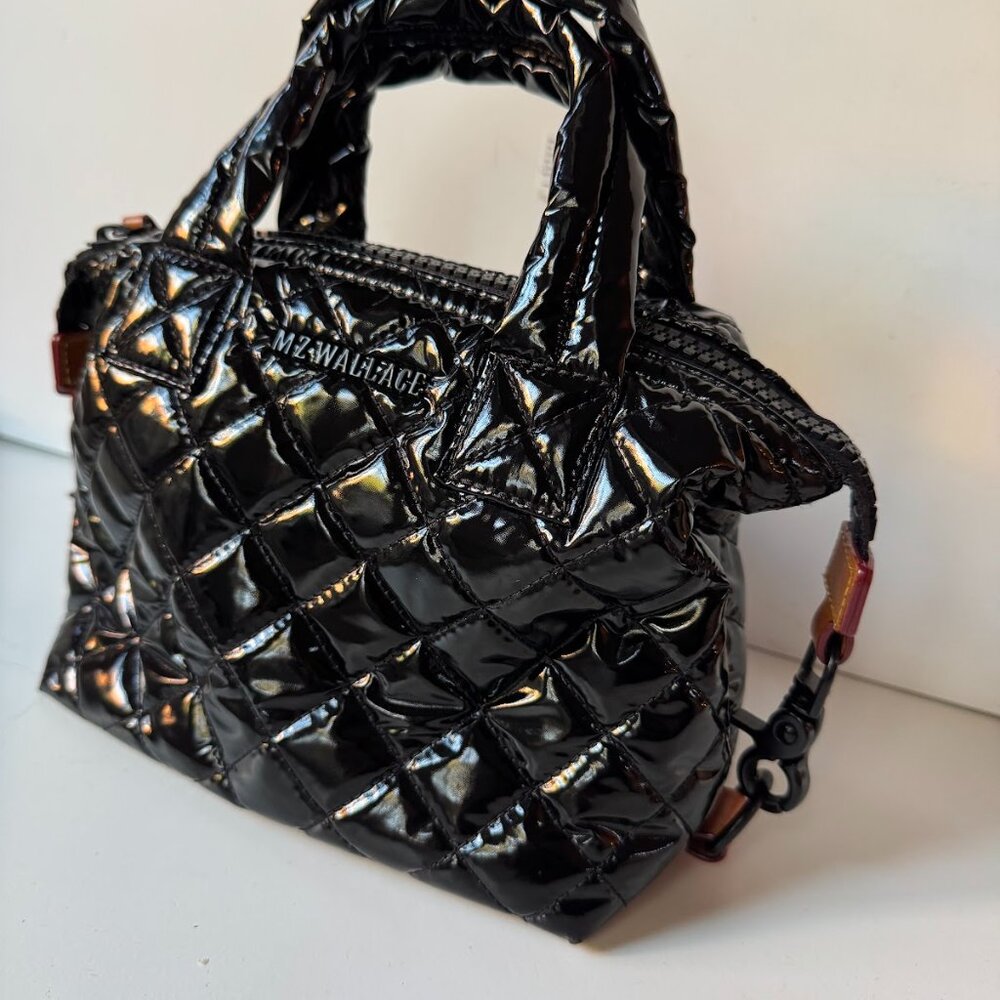 MZ Wallace Black Quilted Mini Bag with Tan Accents
